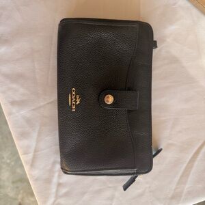 Coach Black Leather Men's Wallet with Gold Accents